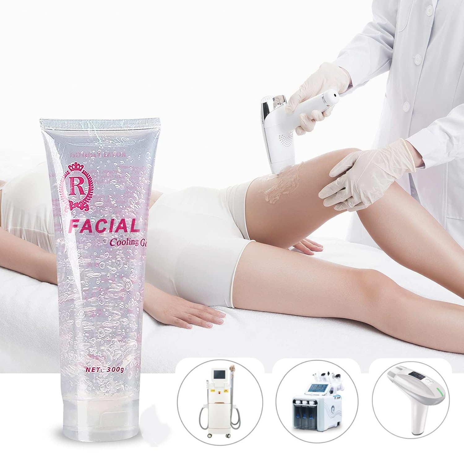 Cooling Gel For Laser Hair Removal - เจลทำความเย็นและให้ความชุ่มชื้นสำหรับผิวหน้า ขนาด 300 มล. ใช้ร่วมกับเครื่องกำจัดขนด้วยเลเซอร์และเครื่องนวดหน้าด้วยคลื่นวิทยุ RF